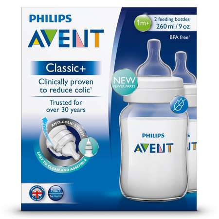 Бутылочка Philips Avent Classic+ 1 мес+ 260 мл 2 шт SCF563/27