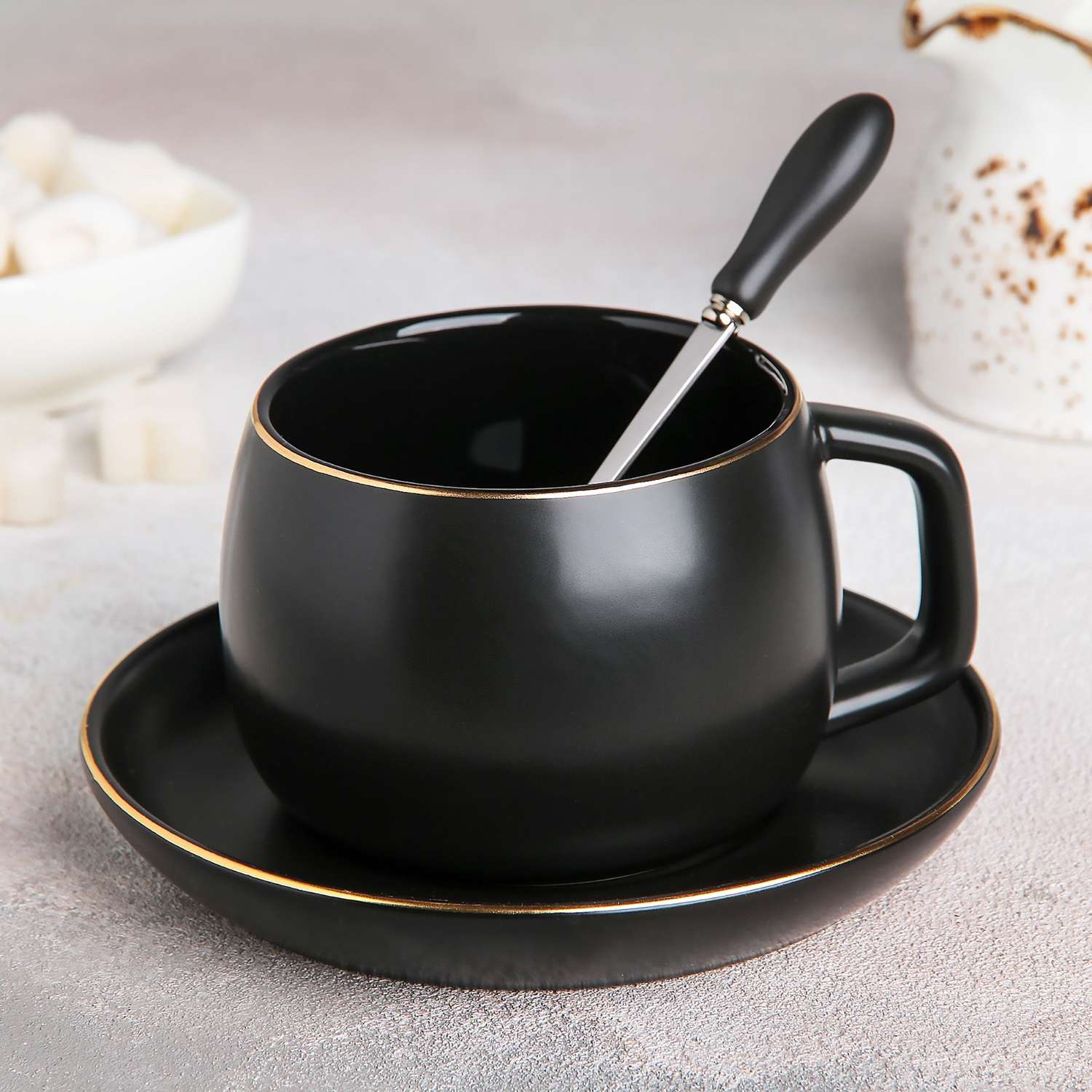 Чайная пара Sima-Land Мати чашка 280 мл блюдце ложка цвет черный - фото 1