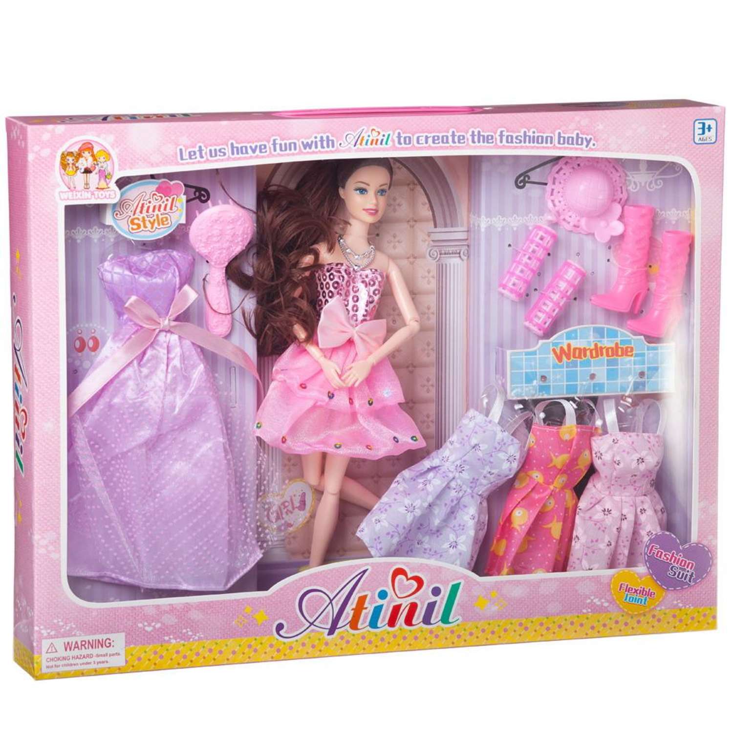Кукла Atinil Junfa Гардероб модницы На вечеринку набор с 4 дополнительными платьями и аксессуарами WJ-21515/розовое - фото 2