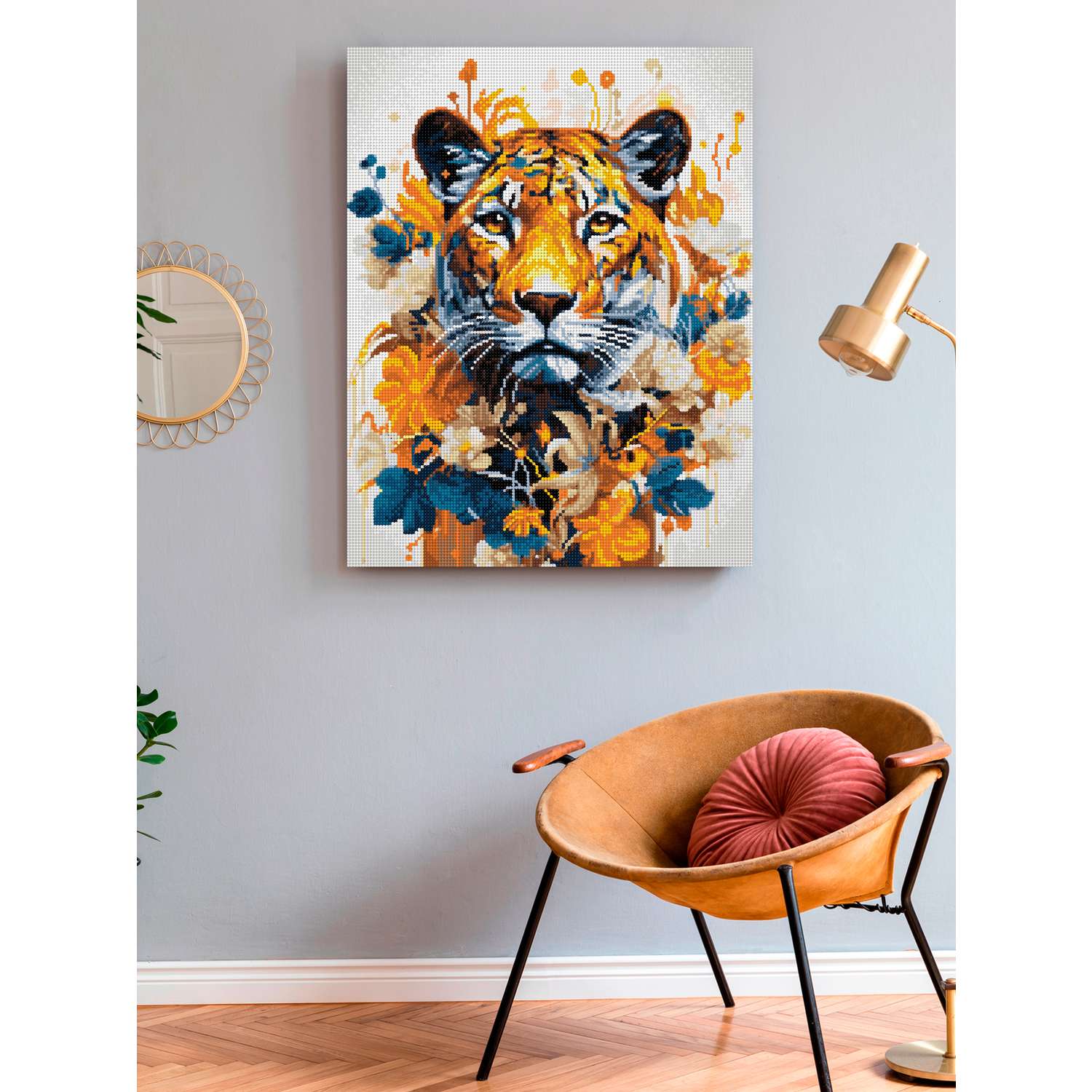 Алмазная мозаика Art on Canvas холст на подрамнике 40х50 см Тигр в цветах - фото 3
