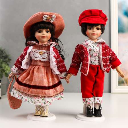 Кукла коллекционная Зимнее волшебство парочка набор 2 шт «Наташа и Олег в розово-бордовых нарядах» 30 см