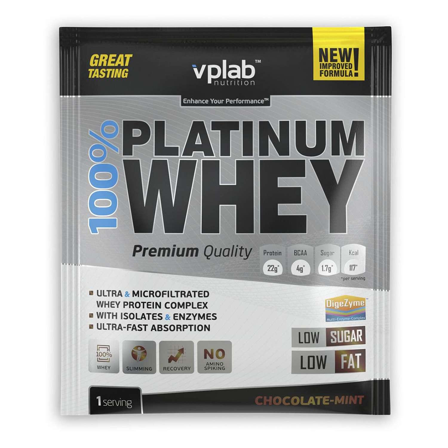 Протеин VPLAB Platinum Whey 100% шоколад-мята 30г - фото 1