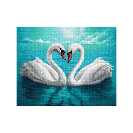 Алмазная мозаика Art on Canvas холст на подрамнике 40х50 см Влюблённые лебеди