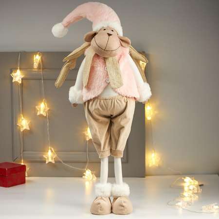 Кукла интерьерная Зимнее волшебство «Лосик в розовом меховом жилете» 85х15х27 см
