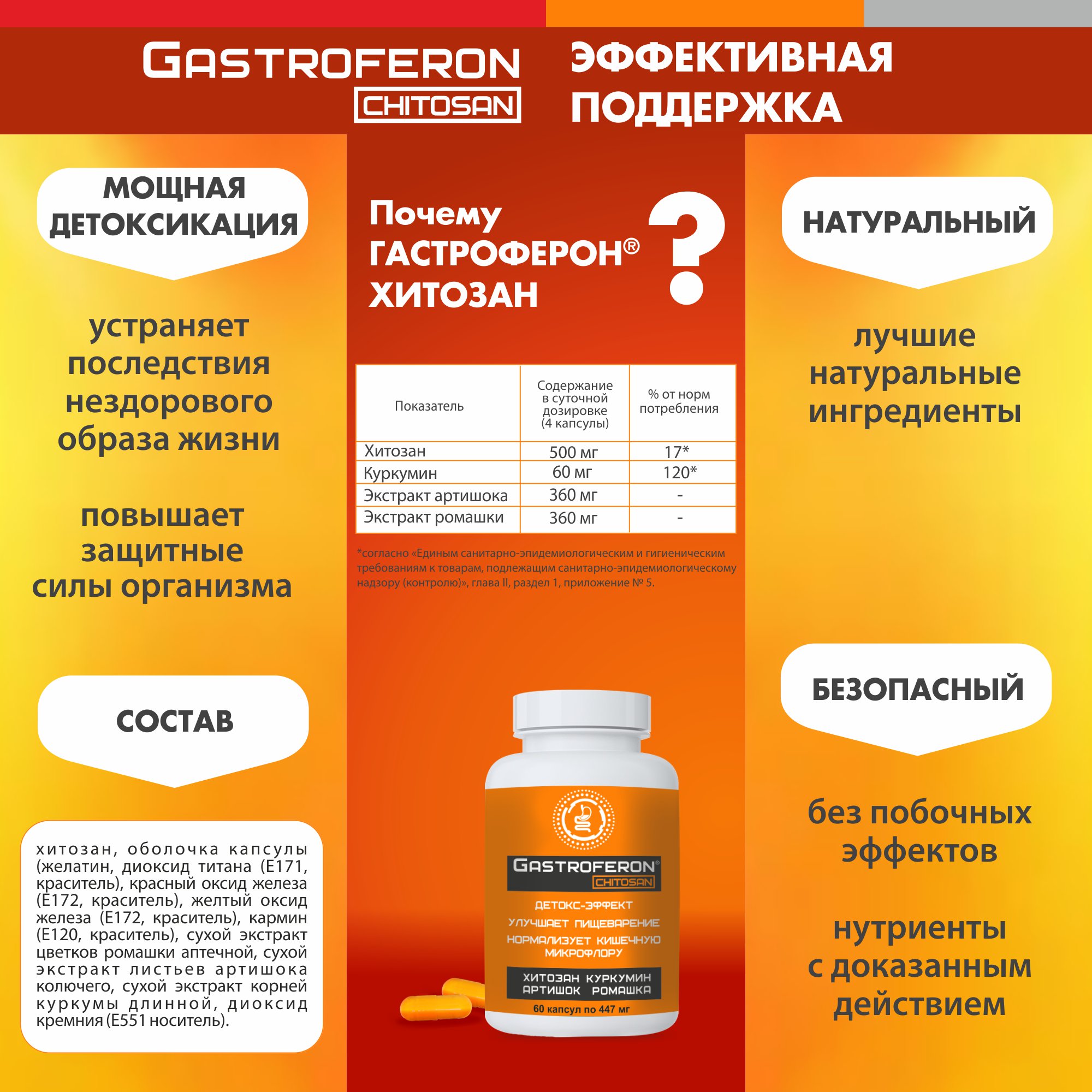 Бад VECTOR-MEDICA ГАСТРОФЕРОН ХИТОЗАН Куркумин Детокс Очищение организма - фото 2