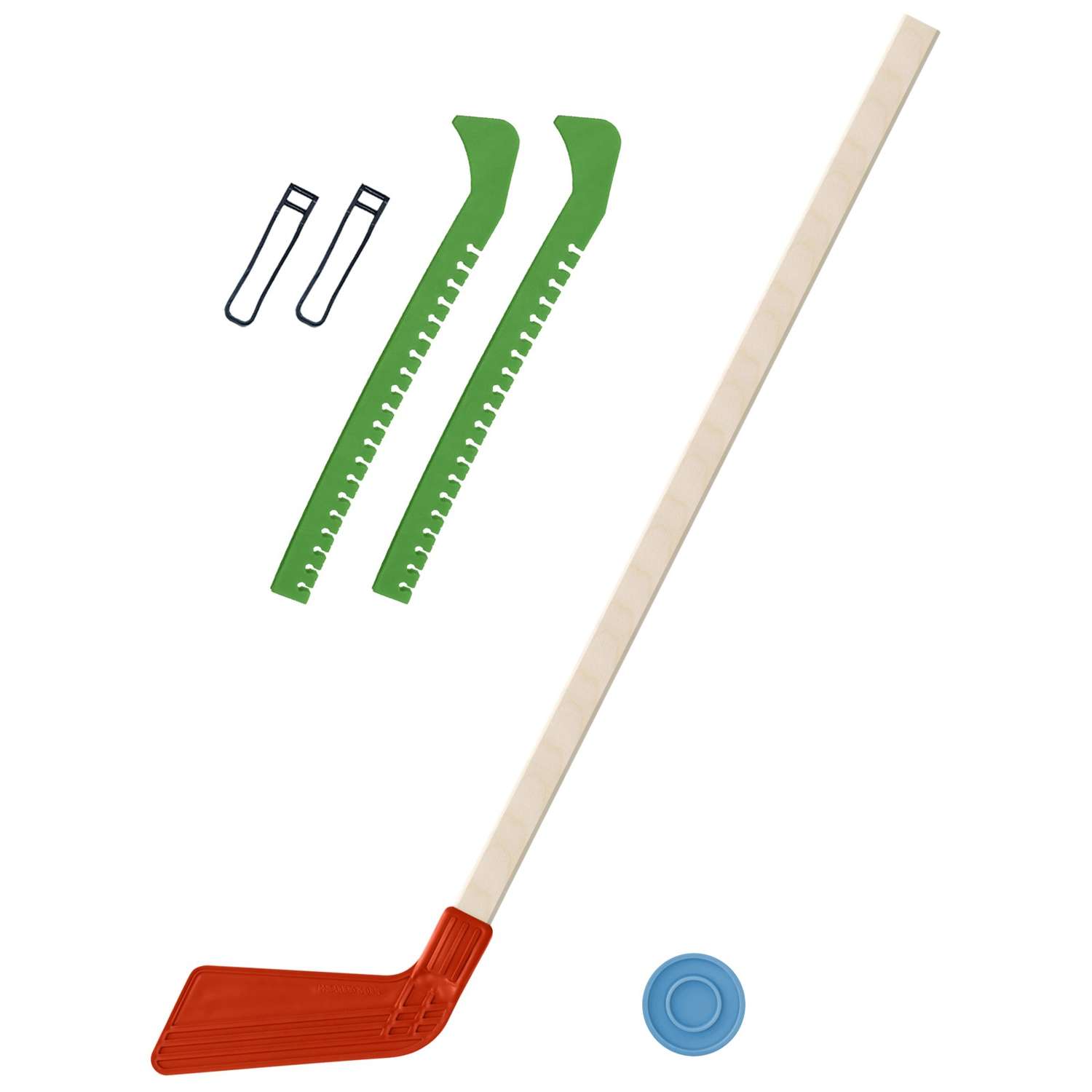 Набор для хоккея Задира Клюшка хоккейная детская красная 80 см + шайба + Чехлы для коньков зеленые - фото 1