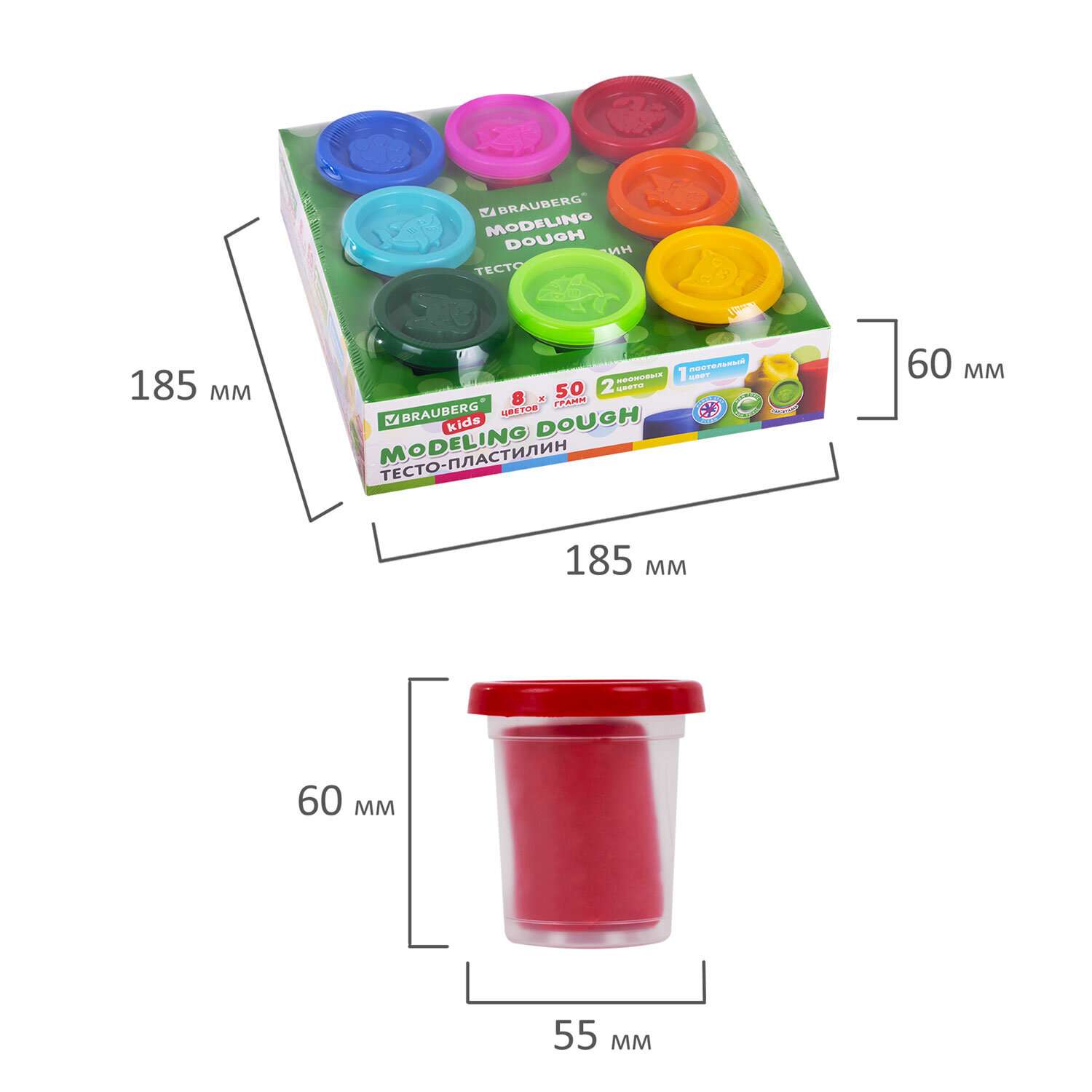Пластилин Brauberg тесто для лепки набор 8 цветов с крышками-штампиками - фото 7