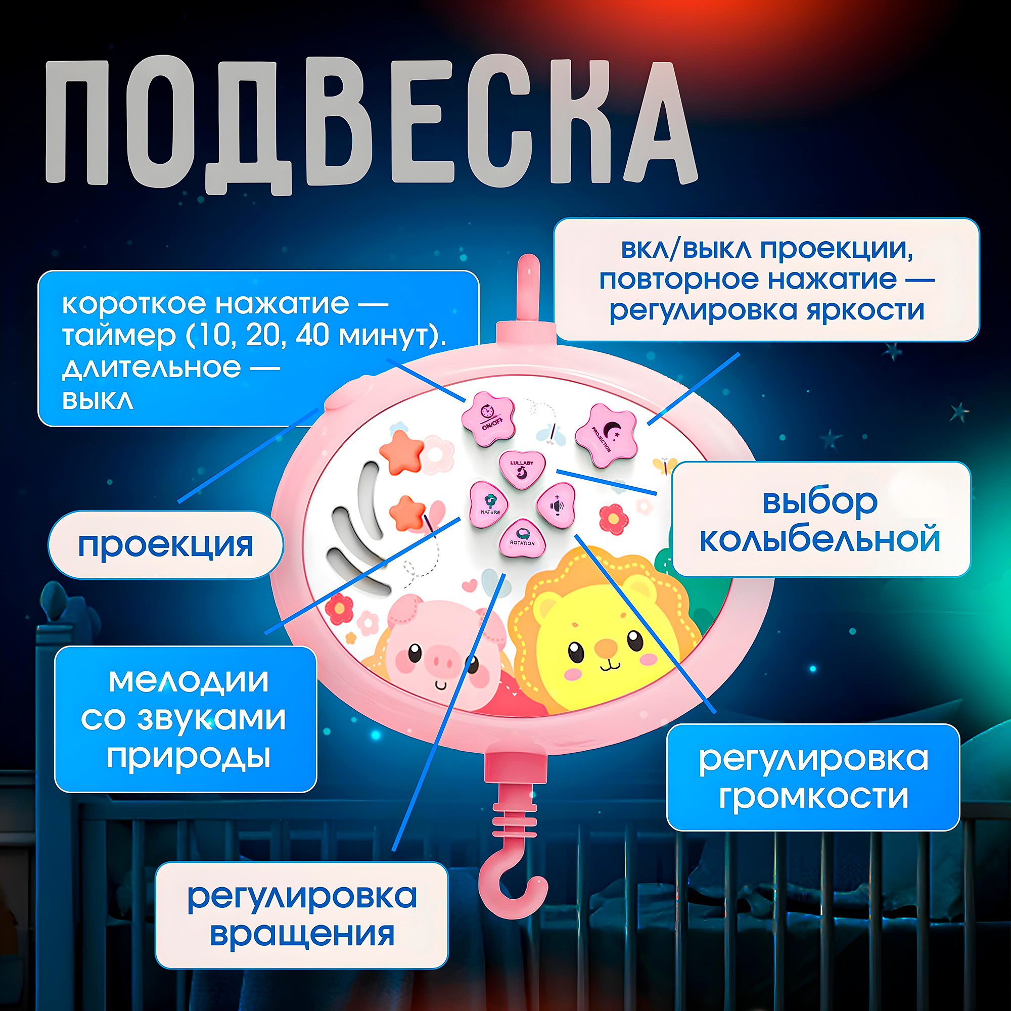 Мобиль на кроватку SHARKTOYS с пультом управления тимоша - фото 8