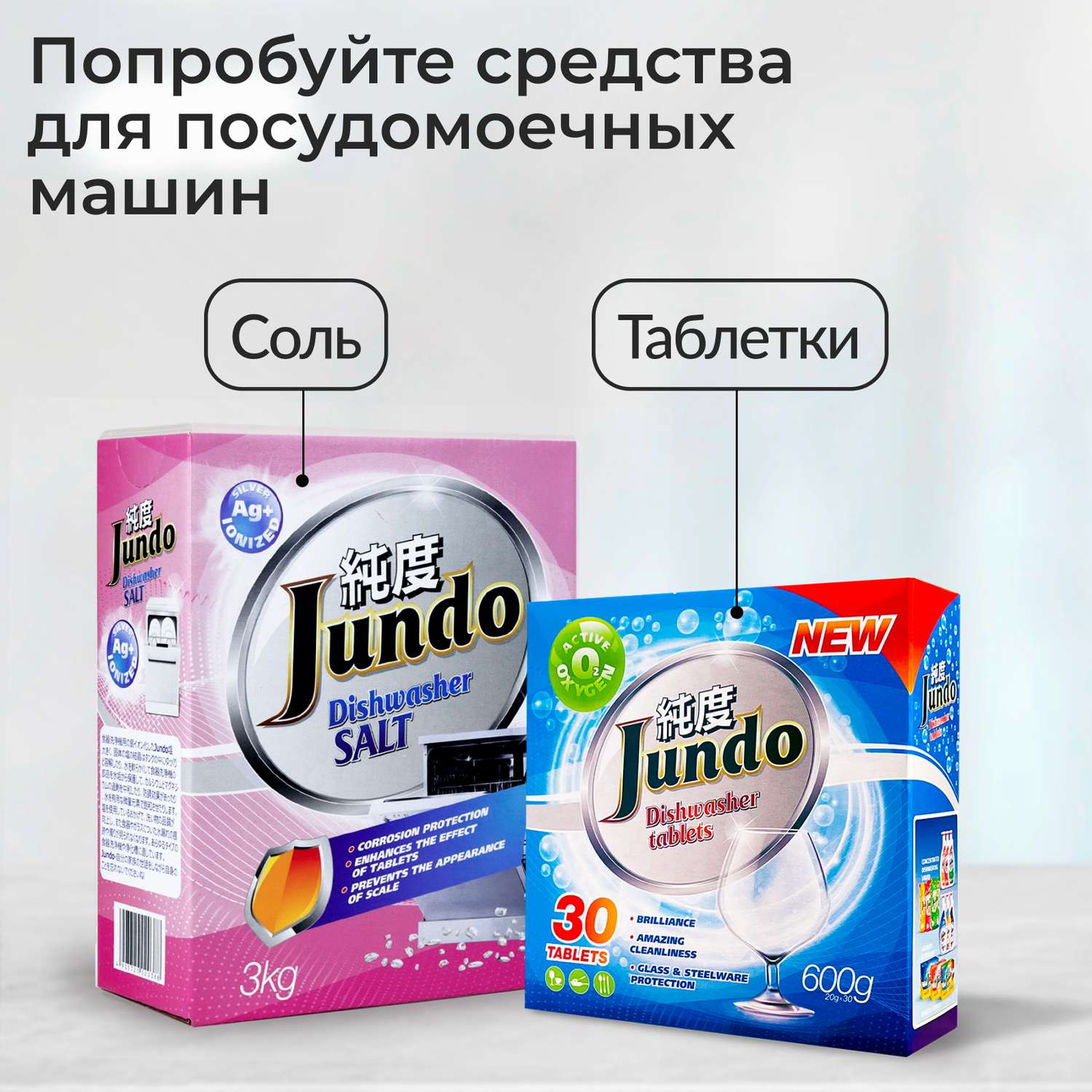 Таблетки для ПММ Jundo Active Oxygen 200 шт 3 в 1 без запаха с активным кислородом - фото 7