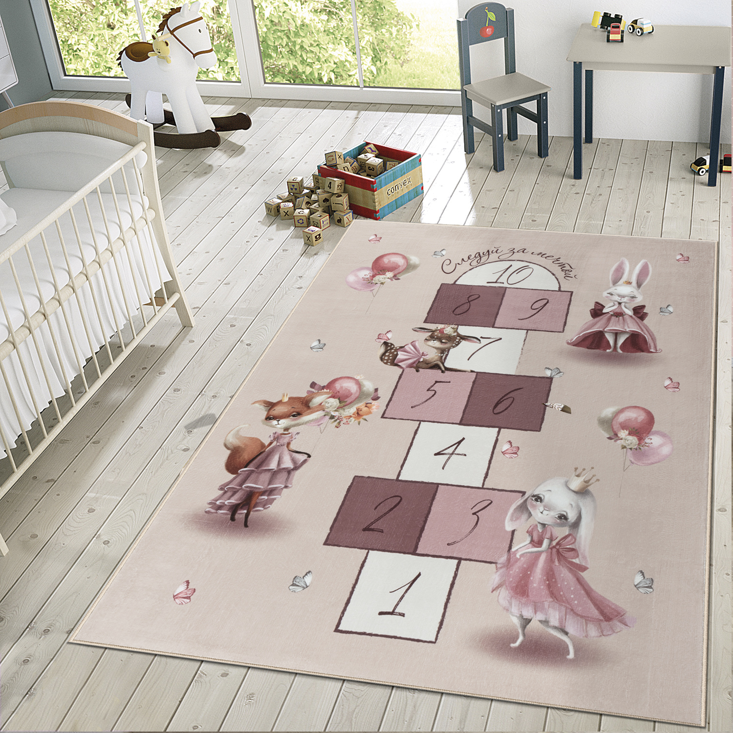 Ковер комнатный детский KOVRIKANA классики зайцы розовый 160х225 см - фото 2