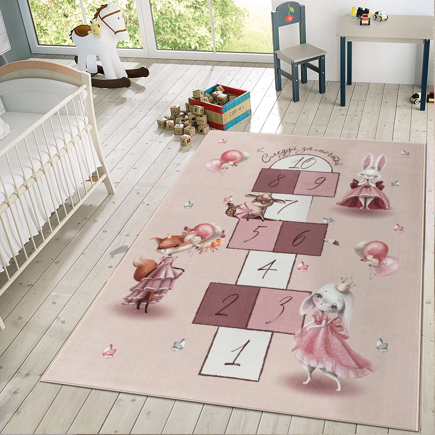 Ковер комнатный детский KOVRIKANA классики зайцы розовый 160х225 см - фото 2