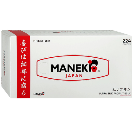 Салфетки бумажные Maneki B_W White с ароматом жасмина 2 слоя белые 224 шт