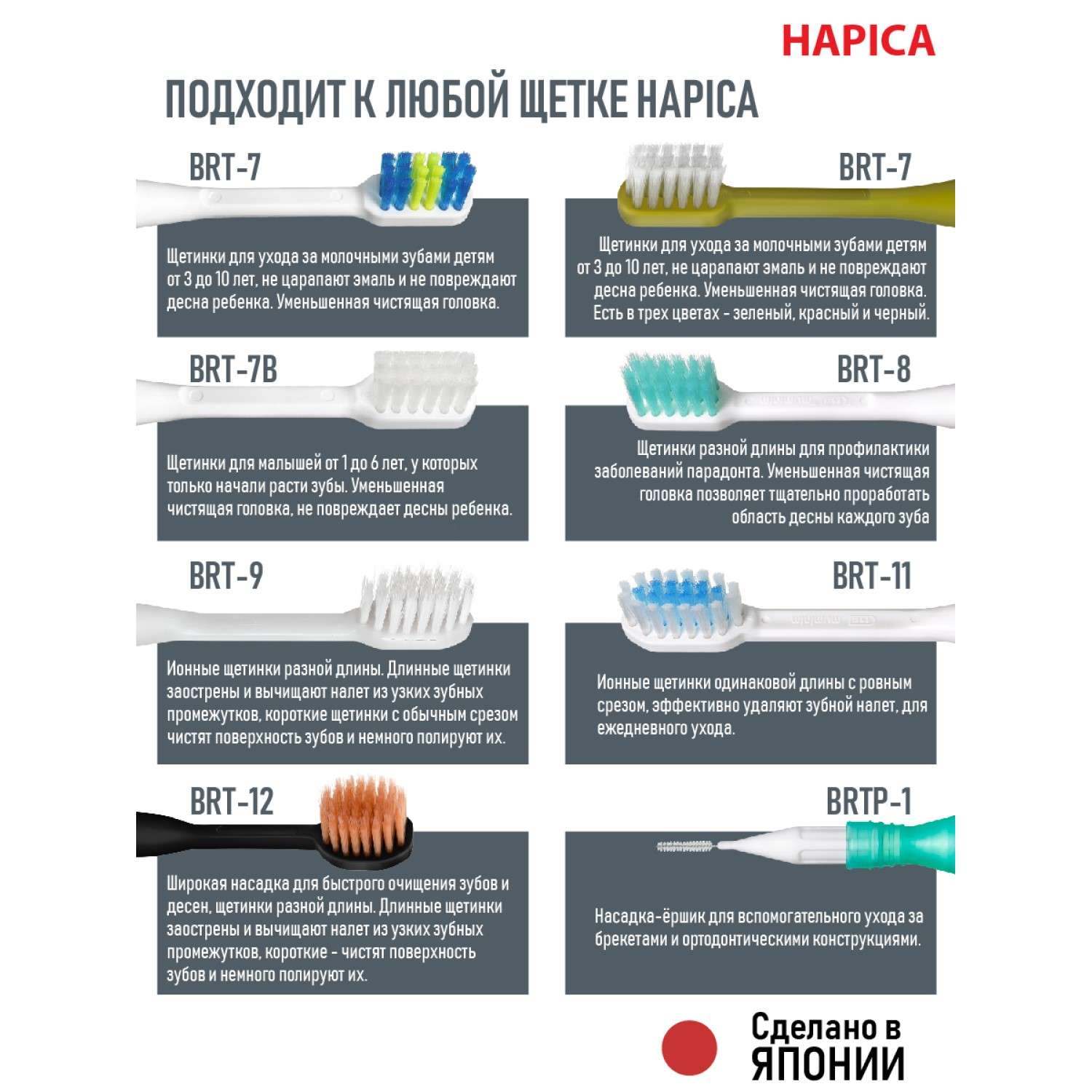 Насадка на зубную щетку Hapica BRT-7Gp для детей 3-10 лет. Мягкие щетинки. Зеленая ножка. - фото 4