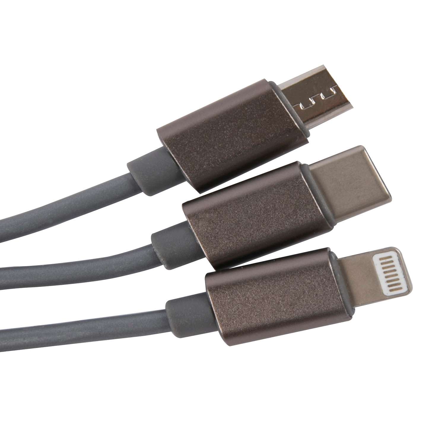 Дата-кабель mObility 3в1 рулетка USB – microUSB + Lightning + Type-C 2A серебристый - фото 2