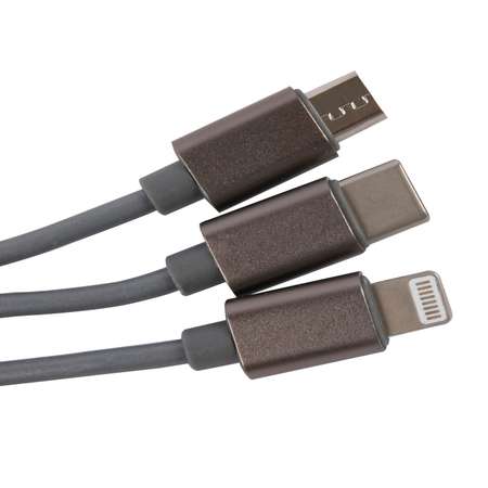 Дата-кабель mObility 3в1 рулетка USB – microUSB + Lightning + Type-C 2A серебристый