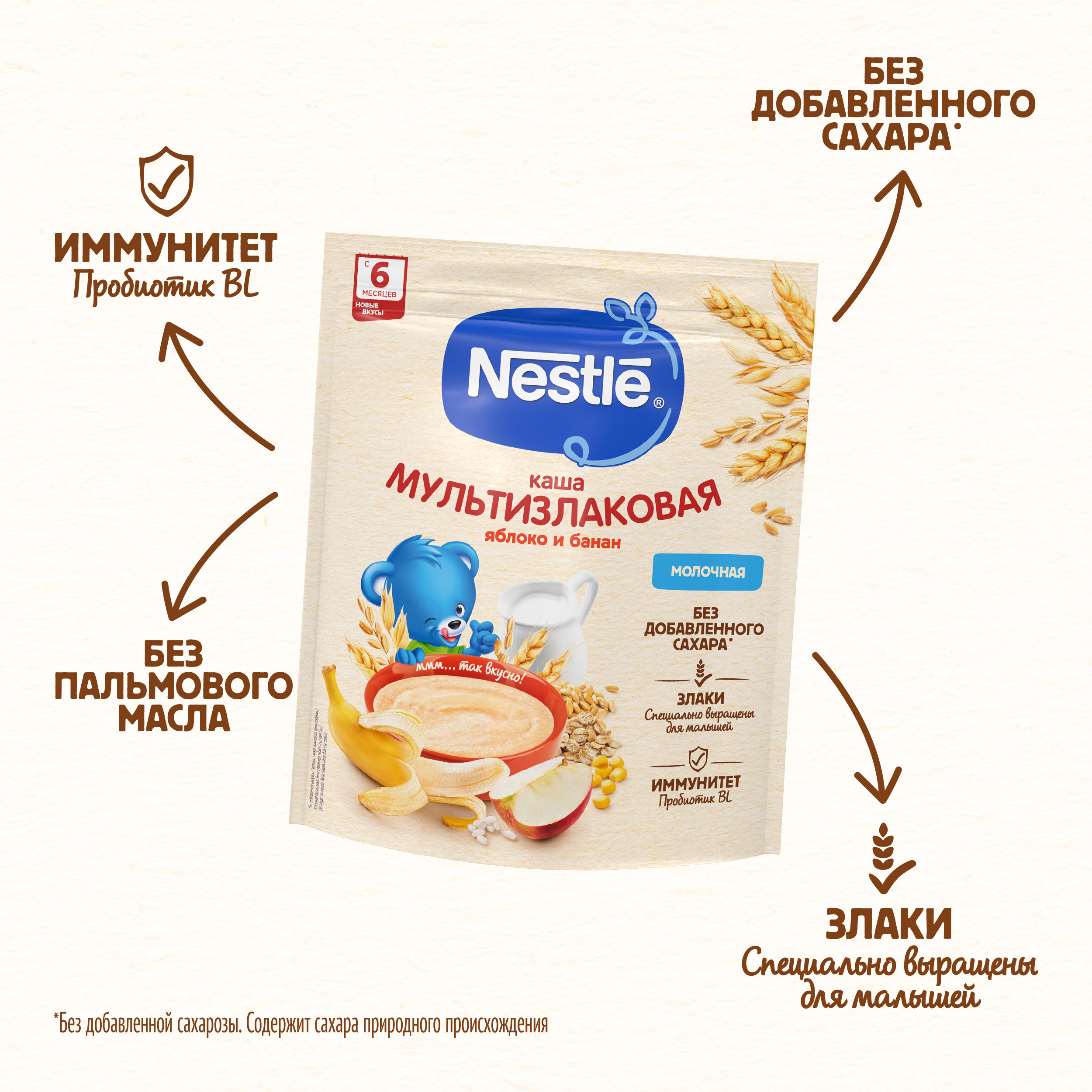 Каша молочная Nestle мультизлаковая яблоко-банан 200г с 6месяцев - фото 4