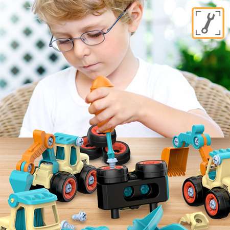 Детская игрушка конструктор SHARKTOYS скрутка набор строительной дорожной техники