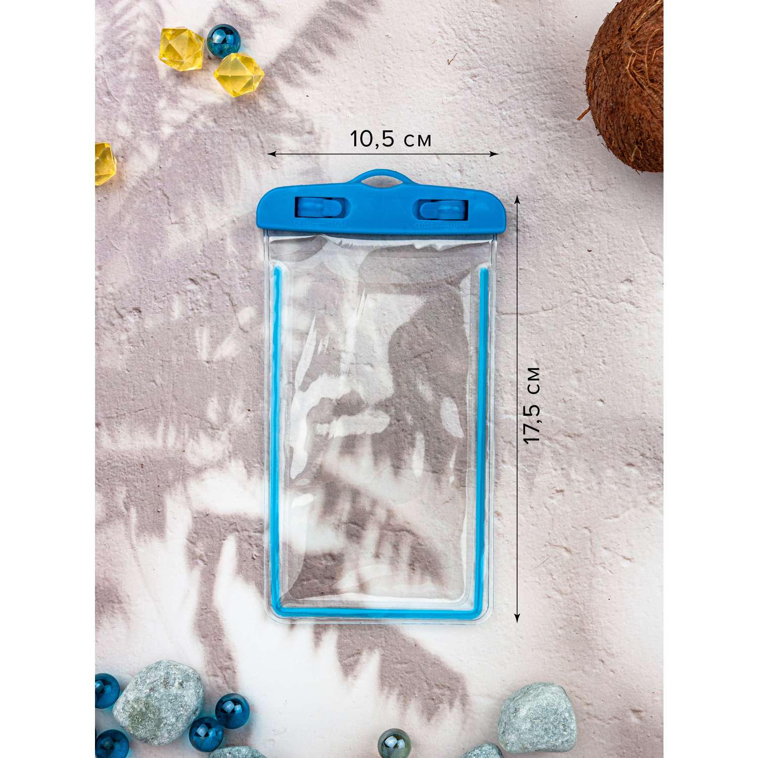 Чехол Good Sale Водонепроницаемый для телефона голубой 17.5х10.5 см - фото 4