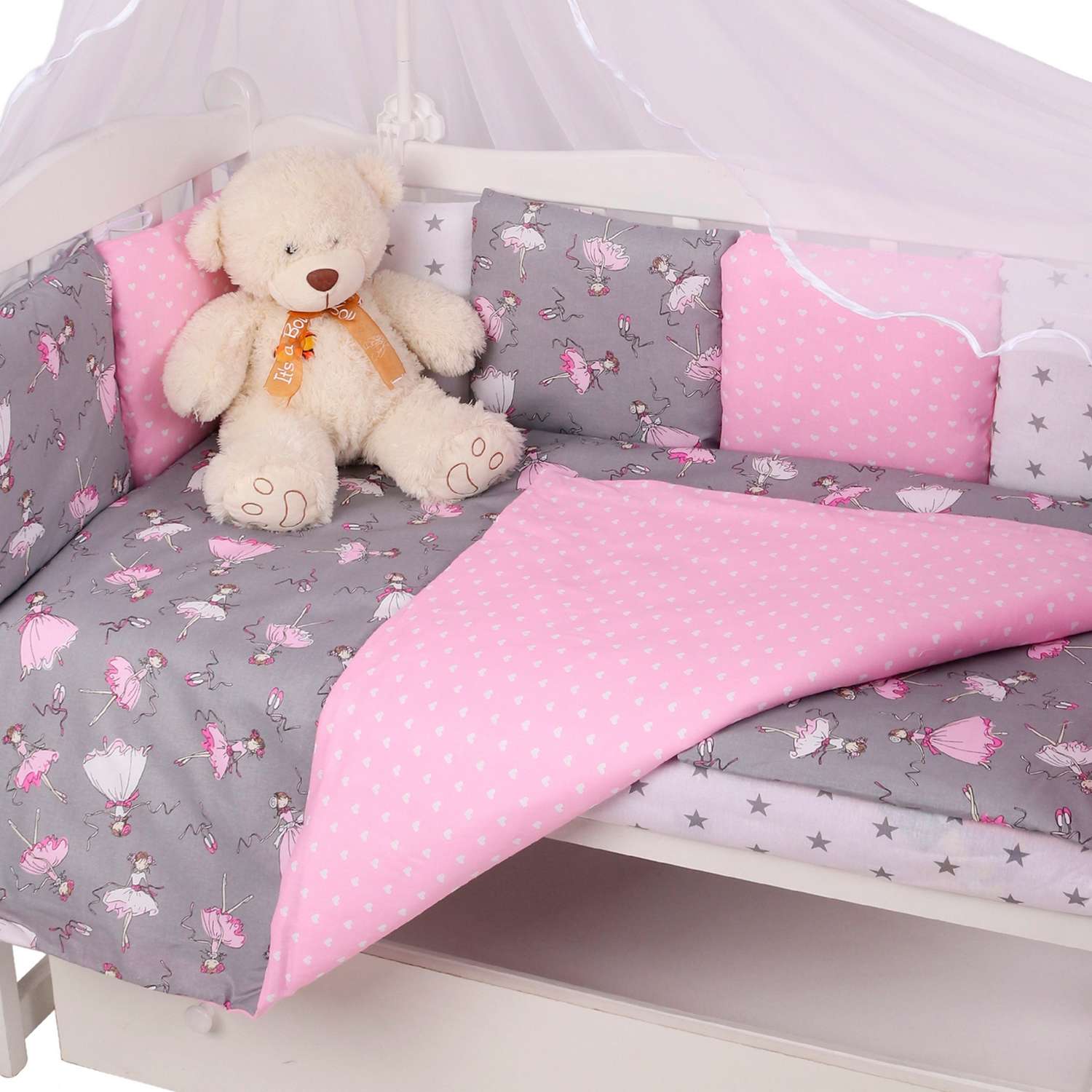 Комплект постельного белья Amarobaby Балет 8предметов Серый-Розовый - фото 10