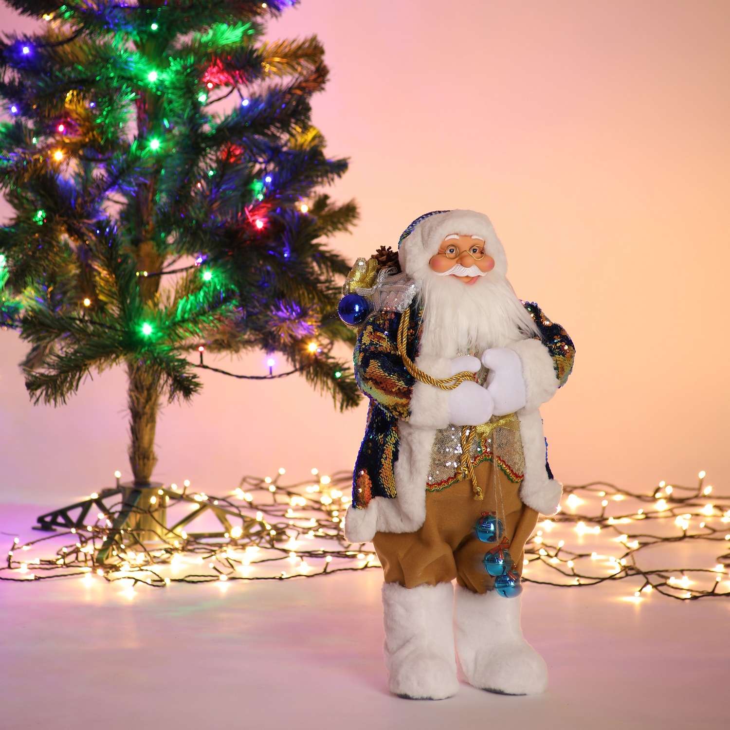 Фигура декоративная BABY STYLE Дед Мороз в костюме с 2х сторонними синий золотыми пайетками 60 см - фото 1