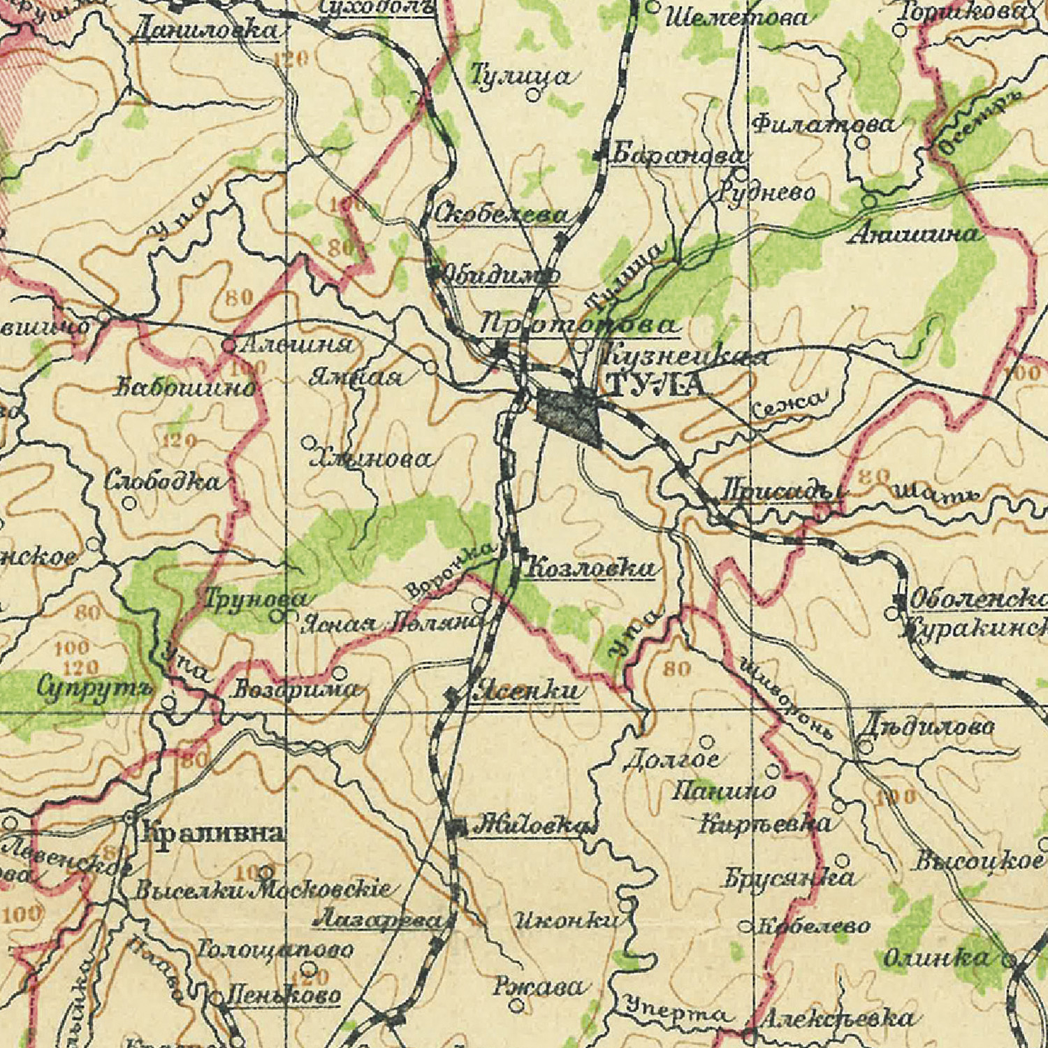 Карта ретро РУЗ Ко Тульская губерния. Состояние на 1902г. В картонном тубусе с подвесом. - фото 4