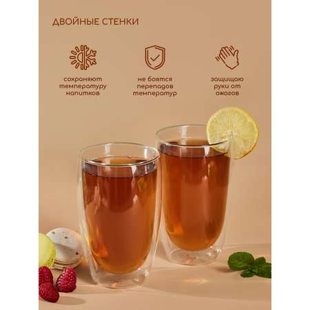 Стаканы стеклянные с двойными стенками Multistore 2 шт 400 мл