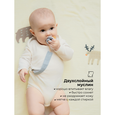 Пеленки муслиновые 2 шт BUBA KIDS Таежная ночь/ нежно-голубой 75х115 см