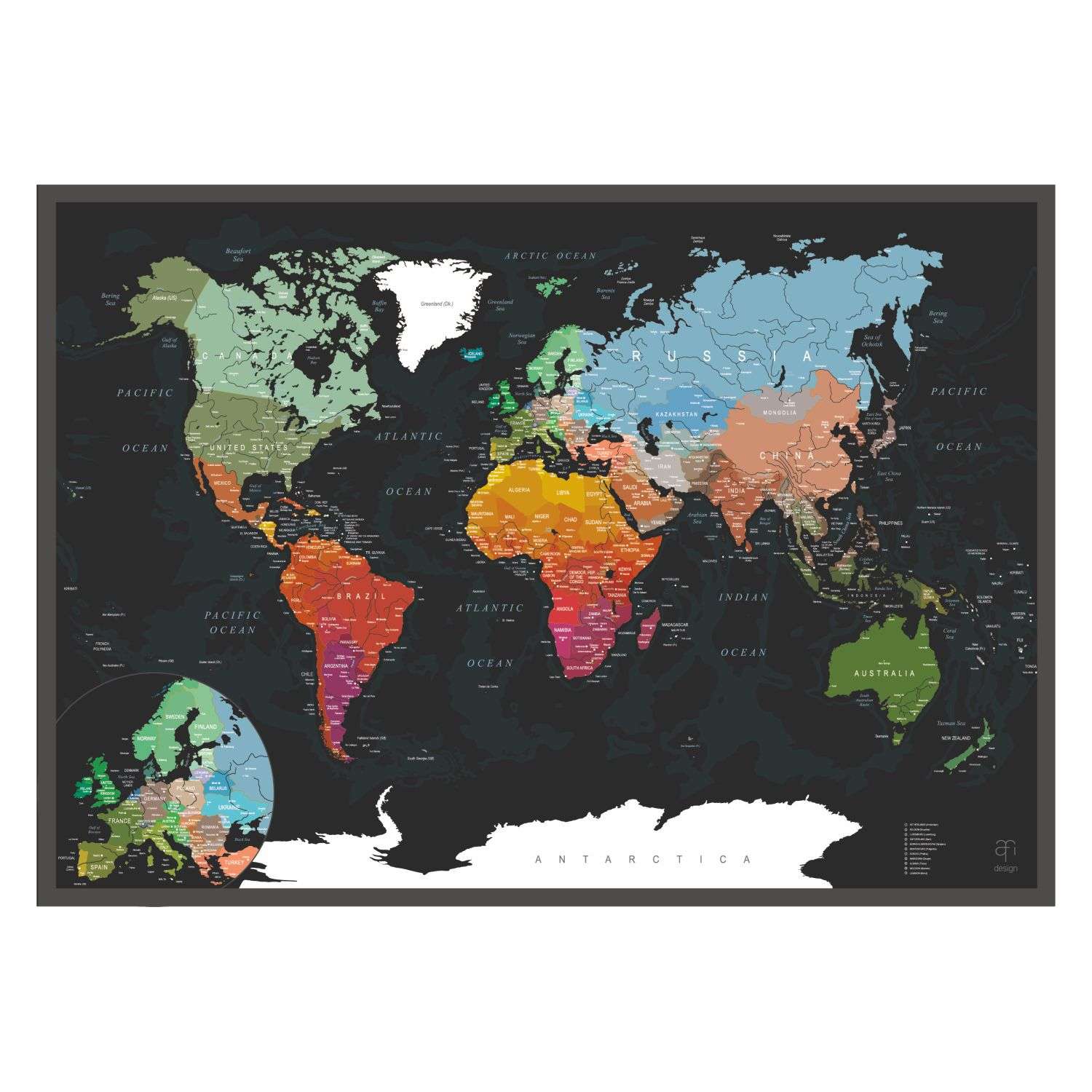 Скретч-карта мира Afi Design Black A1 - 84 х 60 см - фото 2
