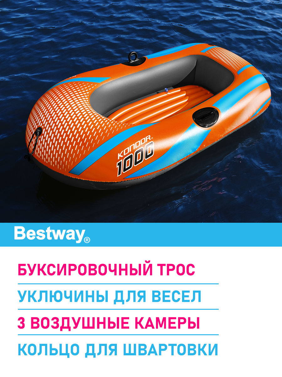 Лодка надувная Bestway Kondor 1000 без весел 149х85 см заплатка - фото 3