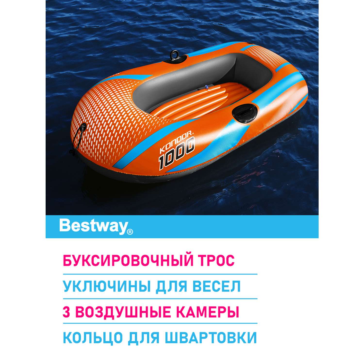 Лодка надувная BESTWAY Kondor 1000 без весел 149х85 см заплатка - фото 3