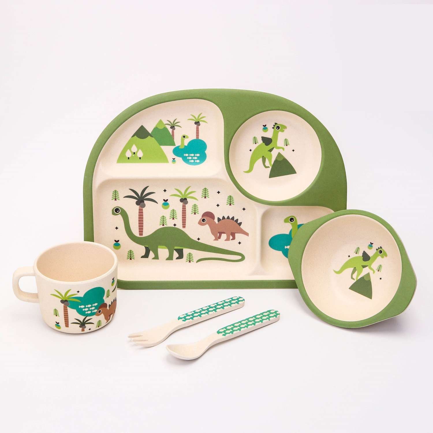 Набор посуды Крошка Я бамбуковый Динозавры 5 предметов - фото 1