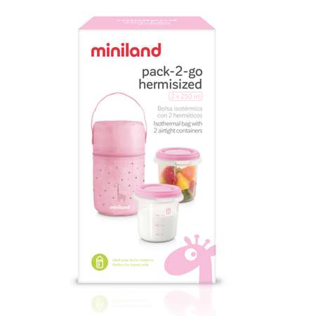 Термосумка Miniland Pack 2 Go HermiSized с двумя контейнерами розовая