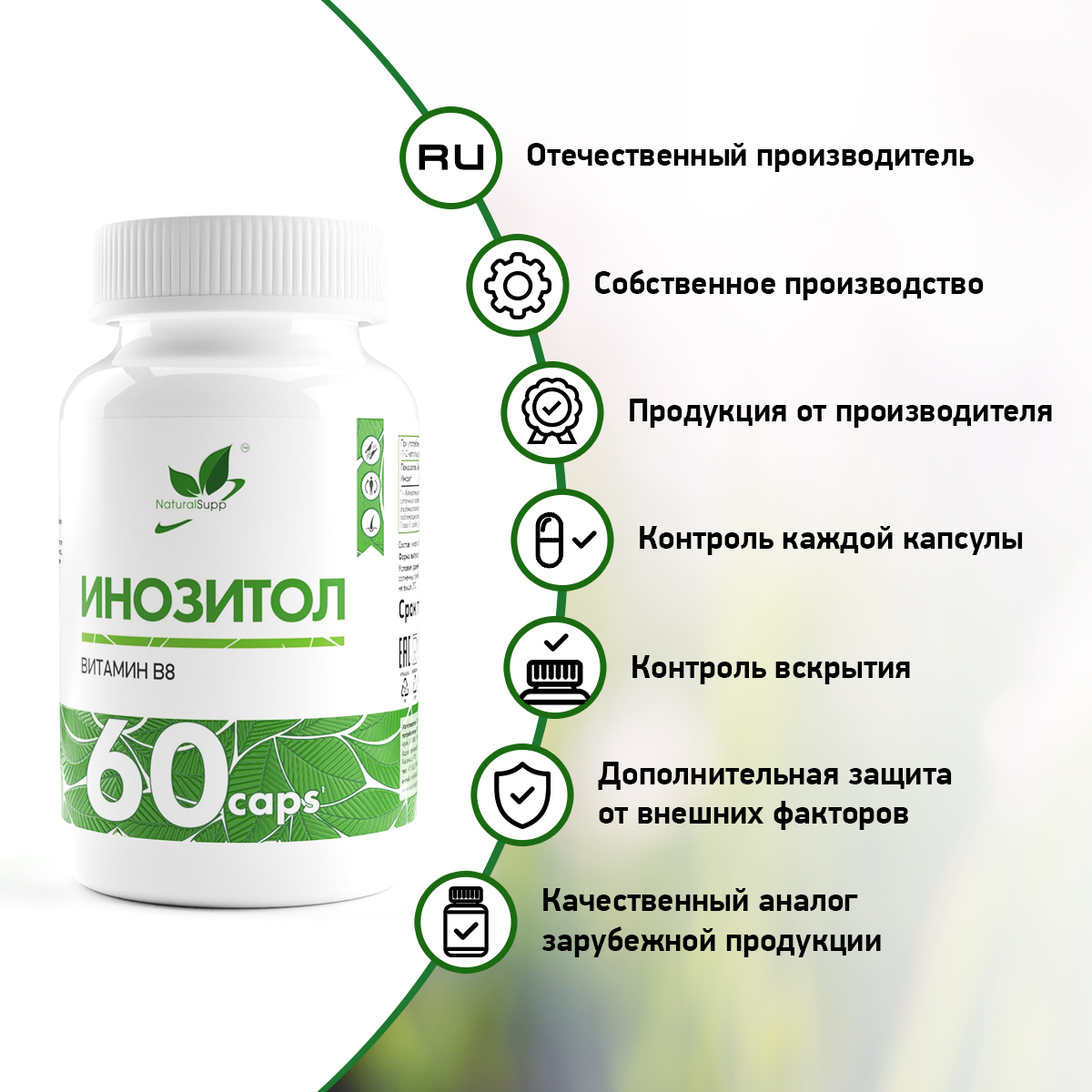 БАД Инозитол 600 мг Витамин В8 NaturalSupp БАД для женского здоровья Для репродуктивной функции 60 капсул - фото 7