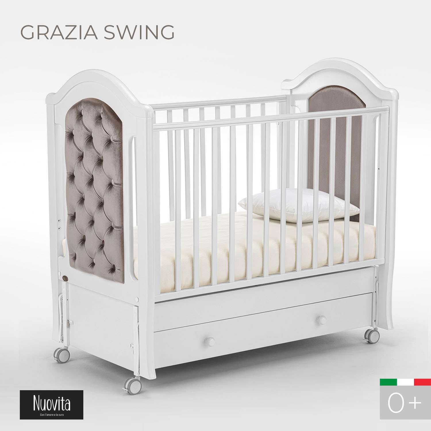 Детская кроватка Nuovita Grazia swing прямоугольная, продольный маятник (белый) - фото 2