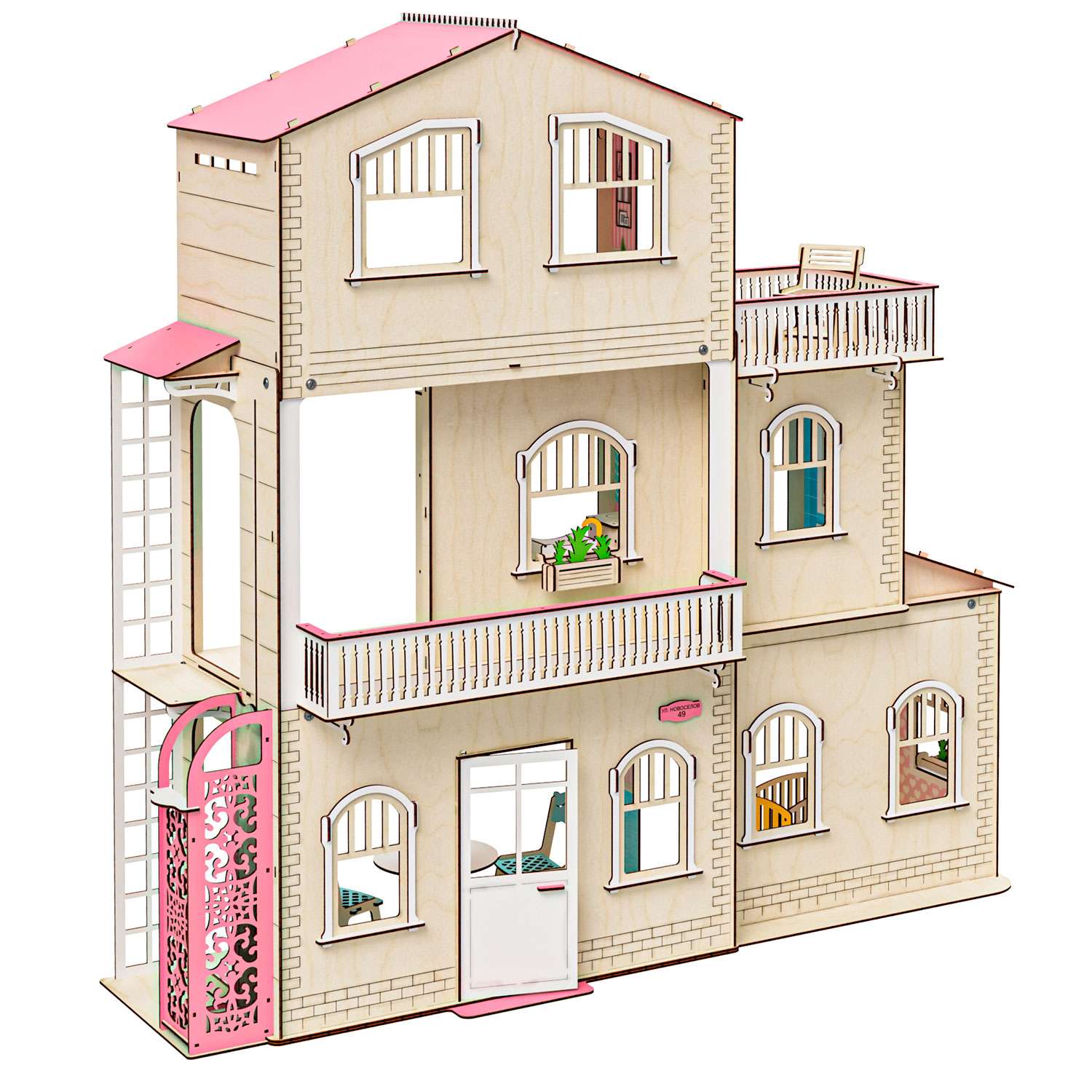Кукольный домик с мебелью M-WOOD Симфония с лифтом и террасой MW-3023_3 - фото 1