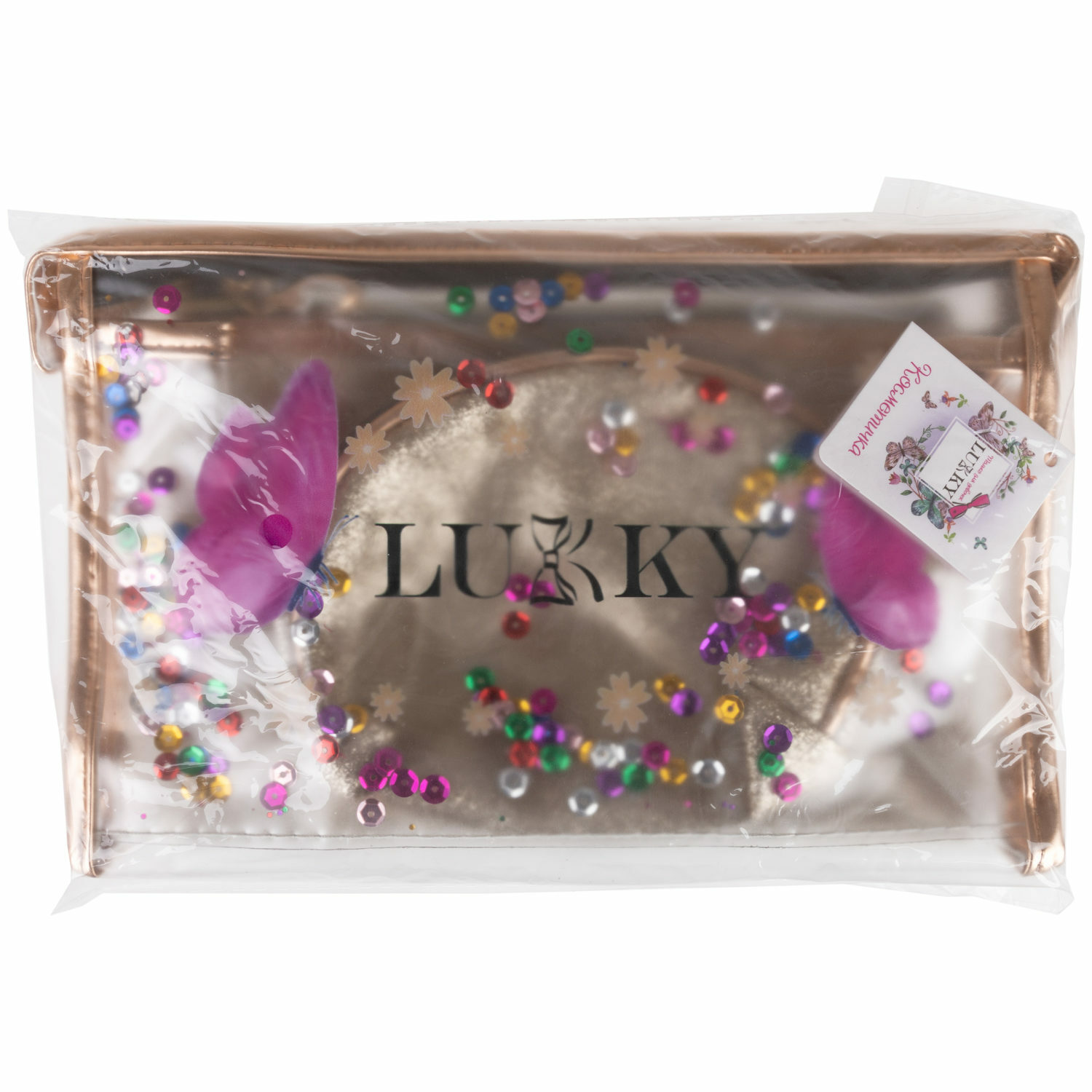 Косметичка женская набор 3 шт LUCKY Glam Trio прозрачные с подвижными блестками - фото 7