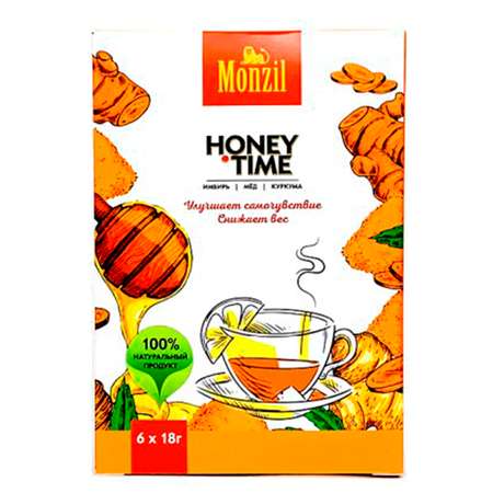 Имбирный напиток Monzil Honey Time Имбирь Мёд Куркума 6 пакетиков по 18 г