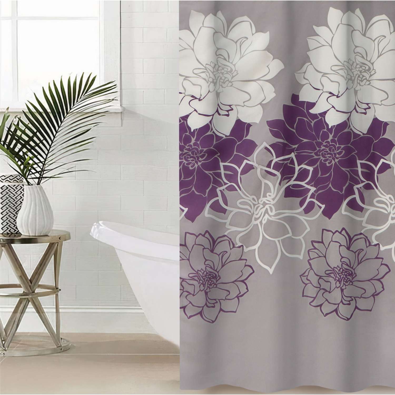 Штора для ванны Доляна «Большие цветы» 180×180 см полиэстер цвет сиреневый - фото 1