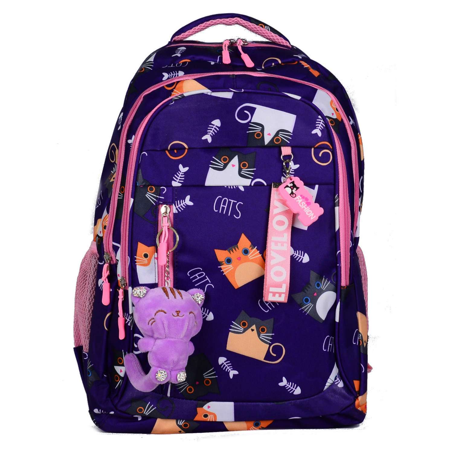 Рюкзак O GO Фиолетовый с брелоком киска - фото 1