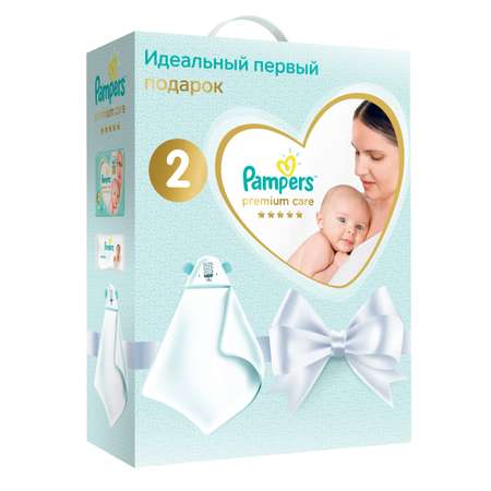 Набор подарочный Pampers Подгузники Premium Care Эконом упаковка Mini 4-8кг 66шт+салфетки влажные Sensitive 12шт+полотенце 81690597