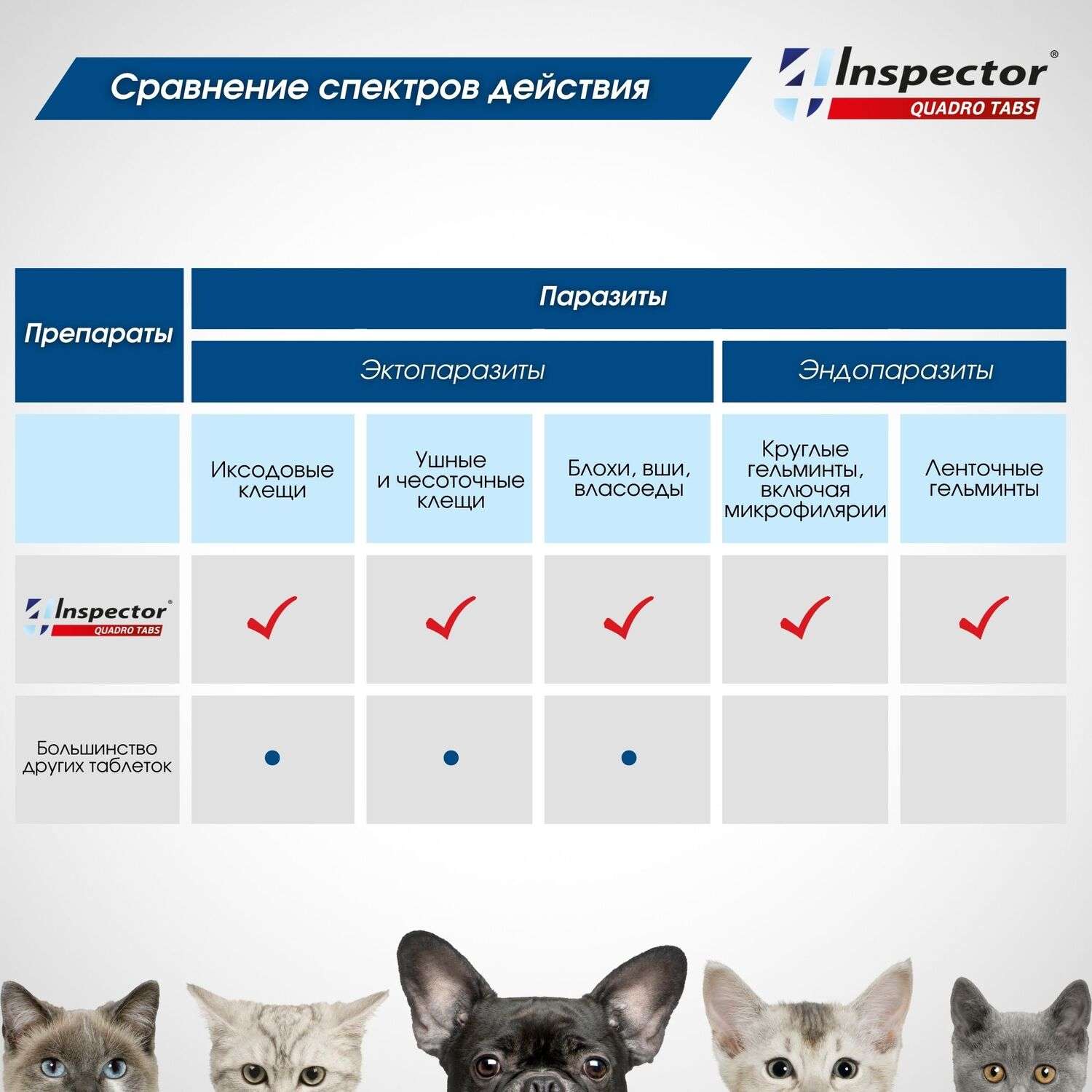 Таблетки для кошек и собак Inspector Quadro Tabs 0,5-2 кг - фото 8