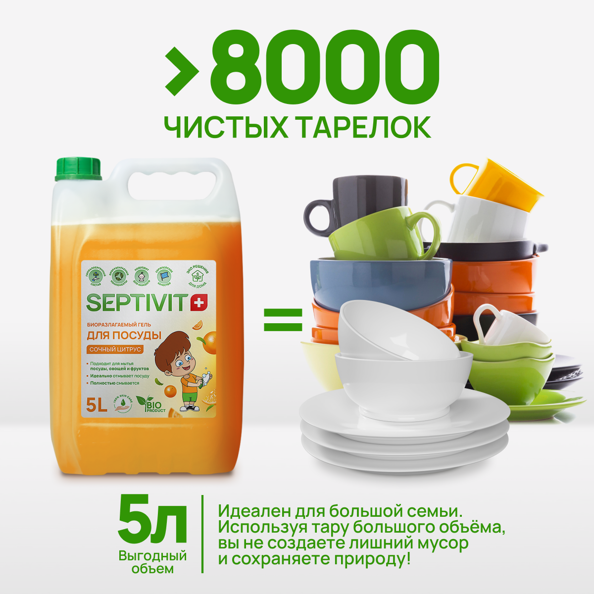 Средство для мытья посуды SEPTIVIT Premium Сочный цитрус 5л купить по цене  799 ₽ в интернет-магазине Детский мир