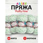 Пряжа для вязания Alize puffy fine 100 г 14.5 м микрополиэстер фантазийная мягкая 464 мята 5 мотков