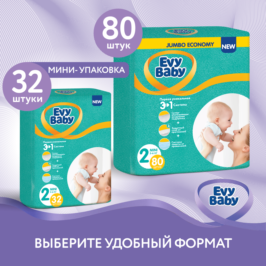 Подгузники детские Evy Baby Mini 3-6 кг Размер 2/S 80 шт - фото 5