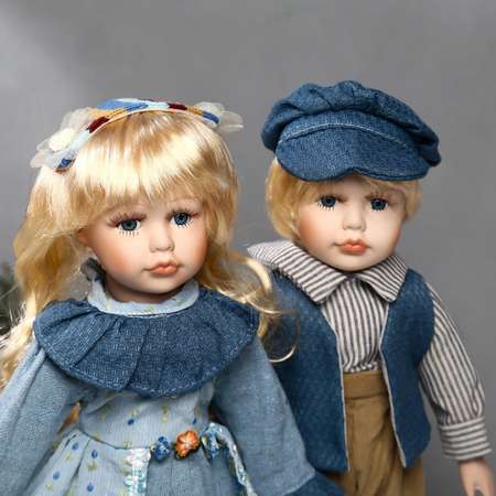 Кукла коллекционная Зимнее волшебство парочка набор 2 шт «Вера и Сережа в голубых нарядах» 40 см