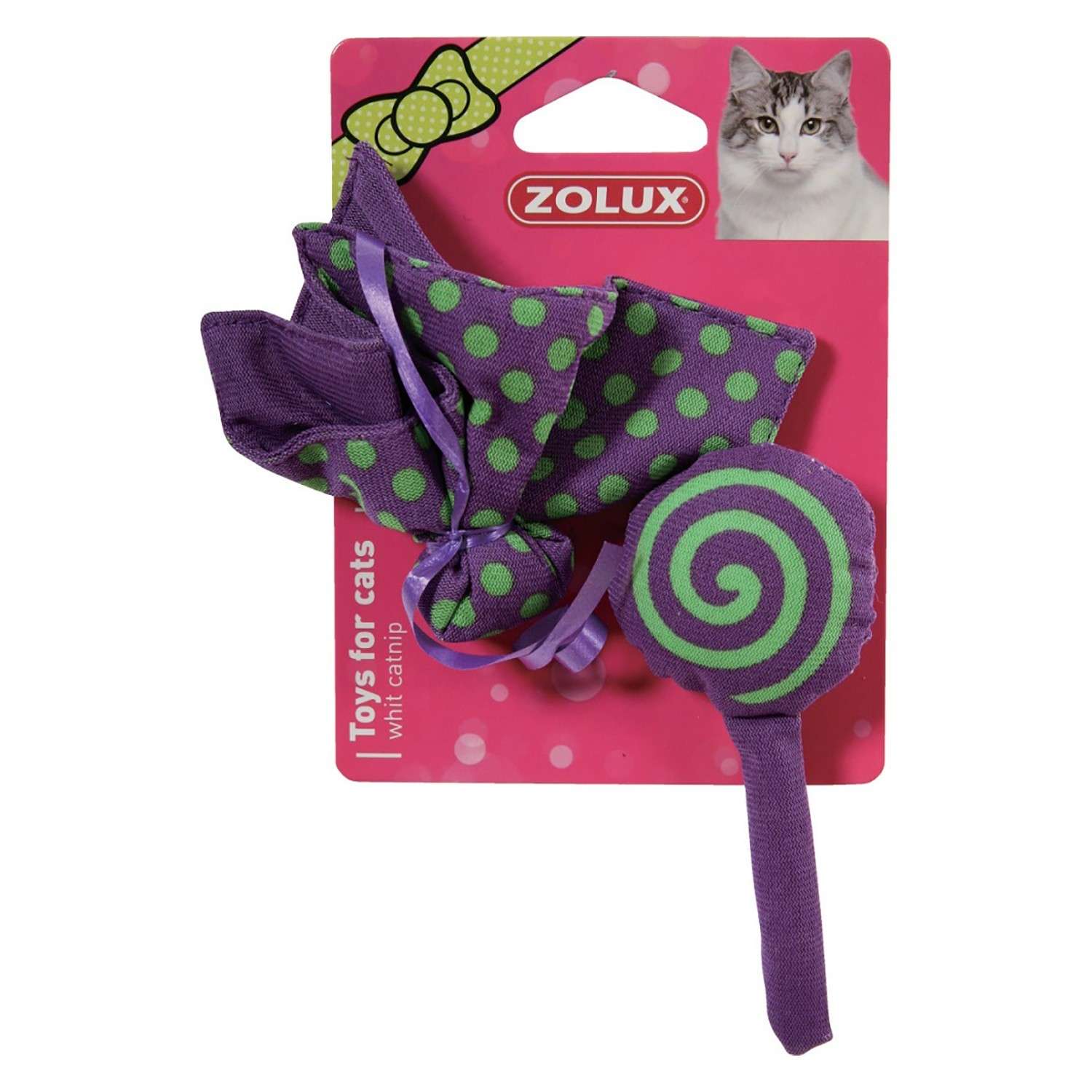 Игрушка для кошек Zolux Бабочка и конфета с мятой малые 2шт Фиолетовые - фото 2