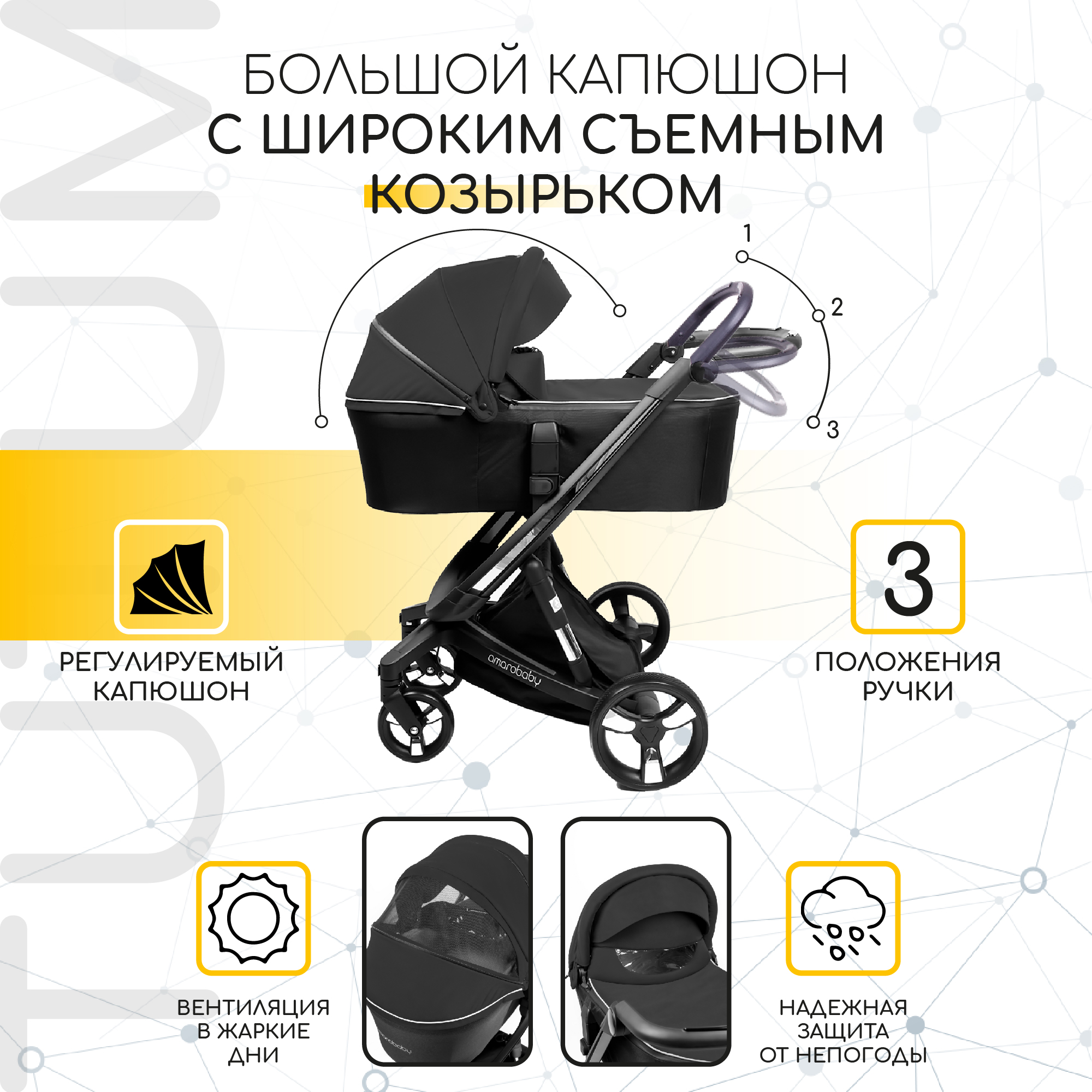 Коляска детская 2 в 1 AmaroBaby TUTUM с AUTO BRAKE черный - фото 6