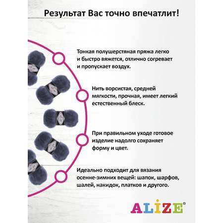 Пряжа Alize полушерстяная Mohair classic new 100 гр 200 м 5 мотков 411 джинс меланж