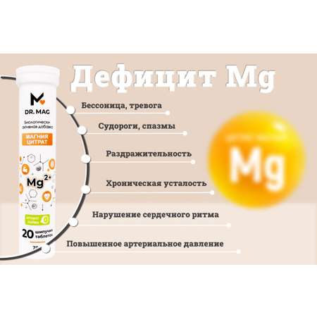 БАД Dr.Mag Магний цитрат в форме шипучих таблеток 3.5г 20шт. со вкусом лайма
