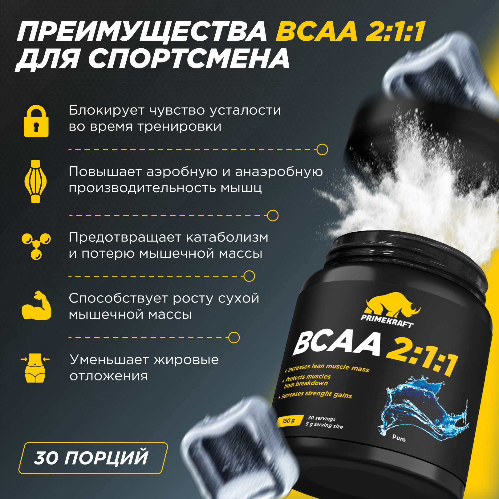 ВСАА 2:1:1 150г Prime Kraft чистый - фото 4